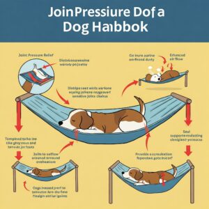 Illustrated guide showing the health and comfort benefits of dog hammocks, including joint relief and airflow. 