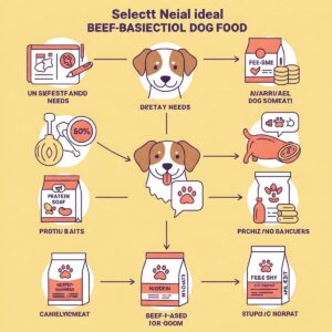 Conceptual illustration representing the process of choosing the best beef dog food for your pet.