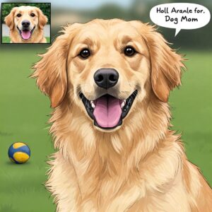  Digital illustration of a custom pet portrait of a cute dog, a unique and personalized dog mom gift.