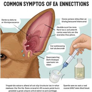 Illustration depicting common symptoms of dog ear infections that may require an ear wash.