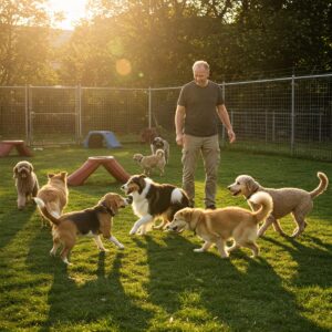 A dog learning a specific command with a trainer.