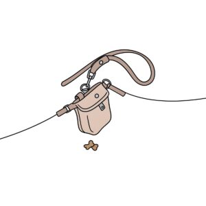 Simple line art illustration of a dog treat holder attached to a leash, ideal for walks.