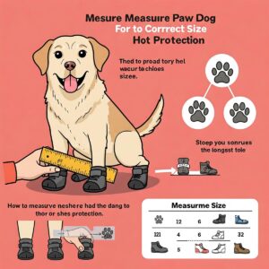Illustration demonstrating how to properly measure a dog's paw for the correct shoe size for hot pavement protection.