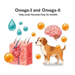 Illustration showing omega-3 and omega-6 fatty acid droplets, beneficial