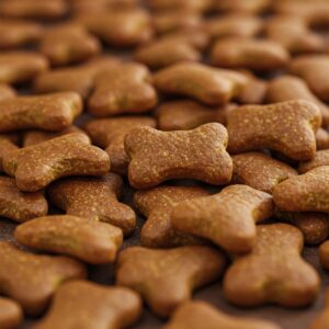 Grain-free tripe dog food displayed in a rustic setting with fresh herbs and meat pieces.