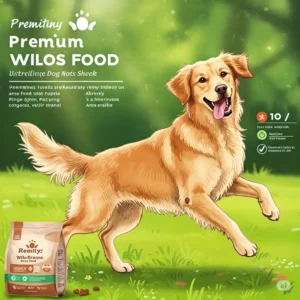 Illustration of a healthy dog with a shiny coat, a result of wholesome dog food.