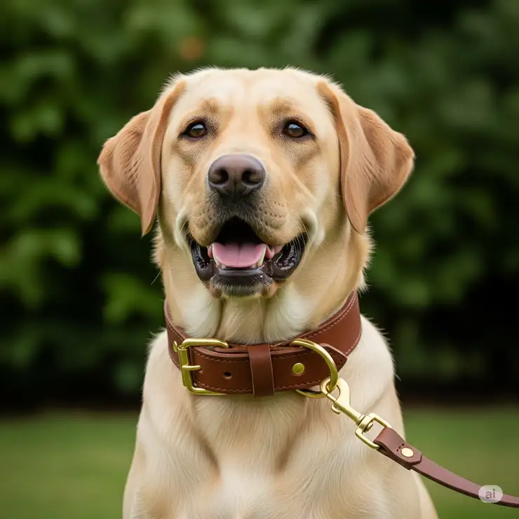A friendly Labrador retriever proudly wearing a thick, secure dog collar, highlighting its robust design and suitability for large dogs.
