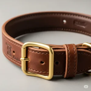 A durable, thick brown leather dog collar with a sturdy buckle, perfect for large breeds or strong pullers.
