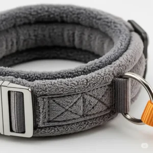 Close-up of a comfortable, thick padded dog collar, designed to prevent chafing and provide extra support for active dogs.