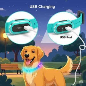  Illustration highlighting the convenient USB charging feature of a modern light up dog collar, emphasizing ease of use.