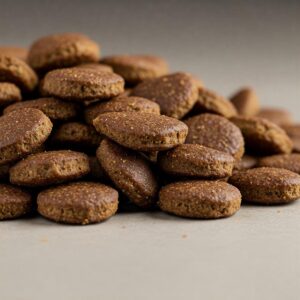 Close-up of nutritious venison kibble, a key ingredient in this dog food.