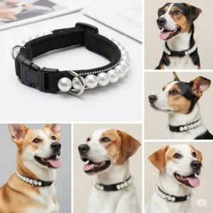 An adjustable pearl dog collar designed for comfort and a perfect fit on various dog sizes