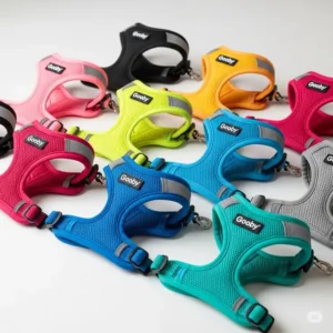 A visual display of various vibrant colors available for the popular Gooby dog harness.