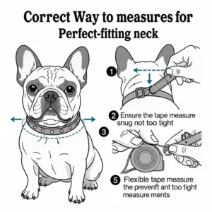 Diagram illustrating how to properly measure a French bulldog's neck for a secure and comfortable Frenchie dog collar fit.