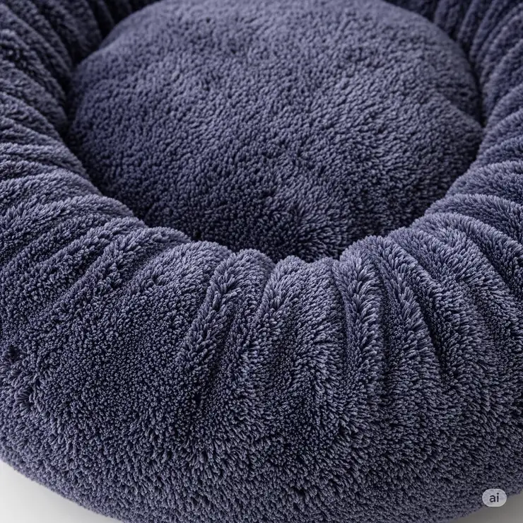 Close-up detail of the soft, durable fabric texture used in a comfortable circular dog bed, perfect for pets.