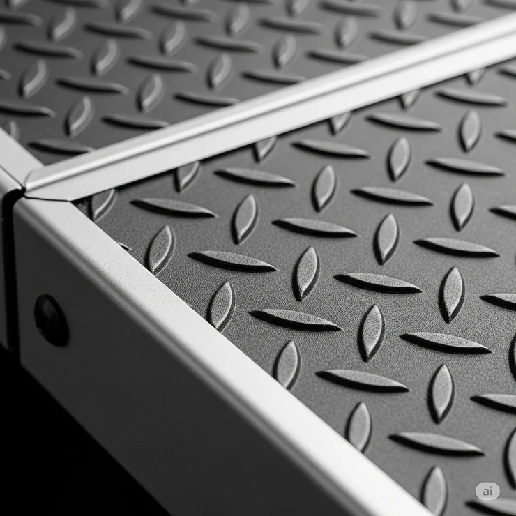 Close-up view of the high-traction, anti-slip surface of a dog ramp designed for trucks, ensuring pet safety and stability.