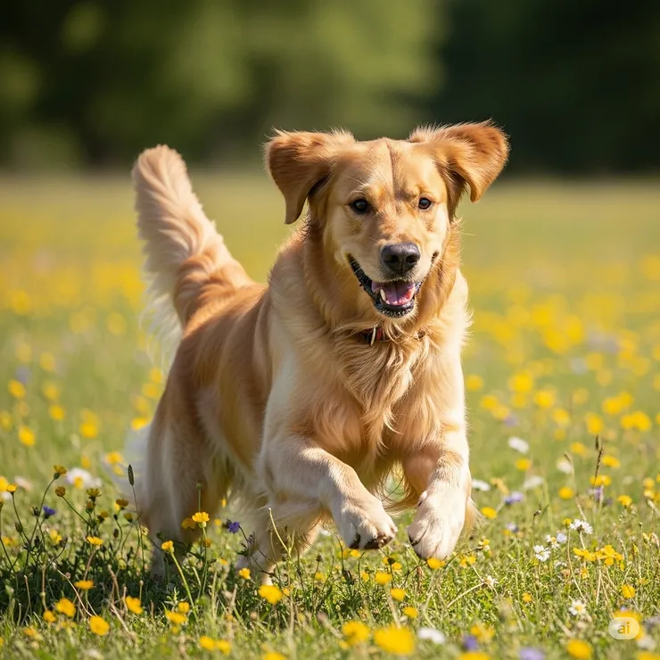 A vibrant, healthy pet running and playing, symbolizing the overall wellness benefits of using diatomaceous earth for pets.