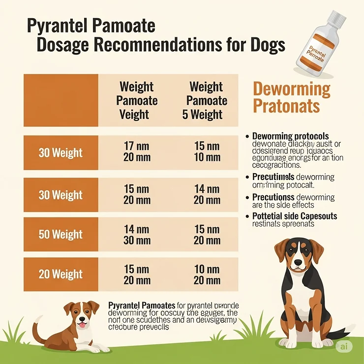 Infographic chart showing recommended pyrantel pamoate dosage for dogs based on their body weight, crucial for effective deworming.