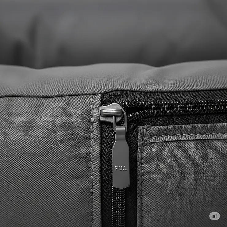 Close-up of a durable zipper on a waterproof dog bed cover, ensuring a secure and snug fit for ultimate protection.